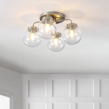 Piper 18" Farmhouse Rustic Iron/Glass LED Semi Flush Mount - JONATHAN Y